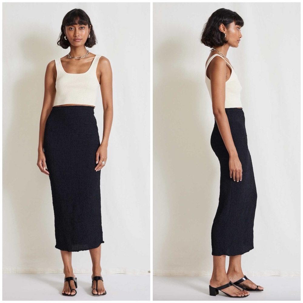 Apiece Apart Suerte Smock Midi Skirt Black High Rise Body Con Sz XS